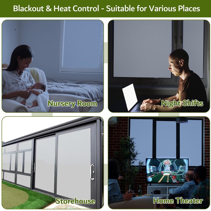 VELIMAX White Blackout Window Film, 100% Light Blocking Window Cover,