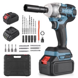 21V Cordless Impact Wrench, 406 Ft-lbs (550Nm) Brushless 1/2 inch, 3200 rpm High Torque Impact Gun, 2 x 3000mAh Battery, 5Pcs Driver Sockets, 14 Bits, Charger, Storage Box for Car Home