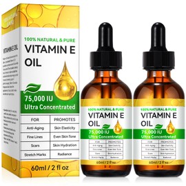KITNOBLIS Vitamin E Oil for Skin - 75,000 IU | Vitamin E Oil for Scars, Stretch Marks, Wrinkles, 100% Natural d-Alpha Tocopherol for Face & Hair, Moisturizing Anti-Aging (120 ML)