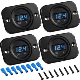 Frienda 4 Pieces Dc 12v 24v Voltage Meter LED Digital Car Voltmeter Vehicle Voltage Gauge Waterproof Voltmeter Panel and Mounting Plate with Terminals for Boat Vehicle Motorcycle Truck ATV Utv(Blue)