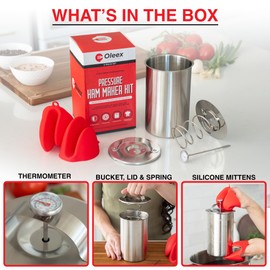 Oleex Lunch Meat Press Mold for Deli Meats-Homemade Ham Maker Meat Press Tool with Cooking Thermometer & Silicone Kitchen Mittens-Multipurpose Stainless Steel Pressure Sandwich Lunchmeat Press Maker