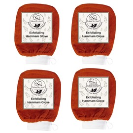 Natural Elephant Exfoliating Kessa Glove - Face and Body Exfoliator Hammam Mitt (Burnt Orange (Pack of 4))