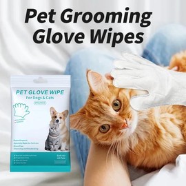 Pet Glove Wipes for Dogs & Cats, Pack of 6, Aloe Extract, Jojoba Oil, Rinse Free, Cleansing and Deodorizing
