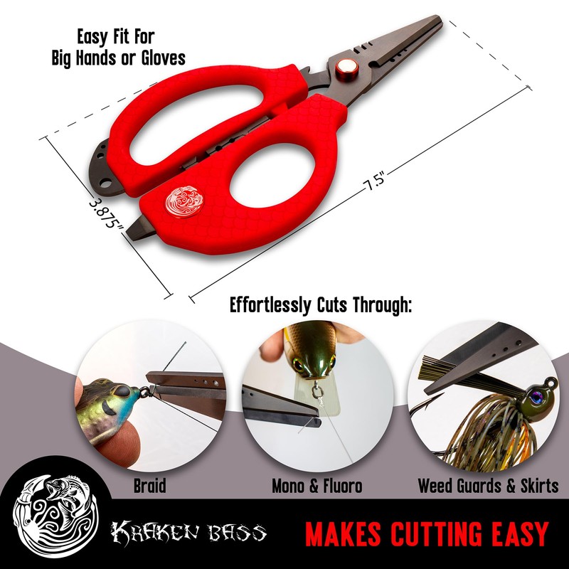 Kraken Bass Fishing Scissors - Fits Big Hands or Gloves