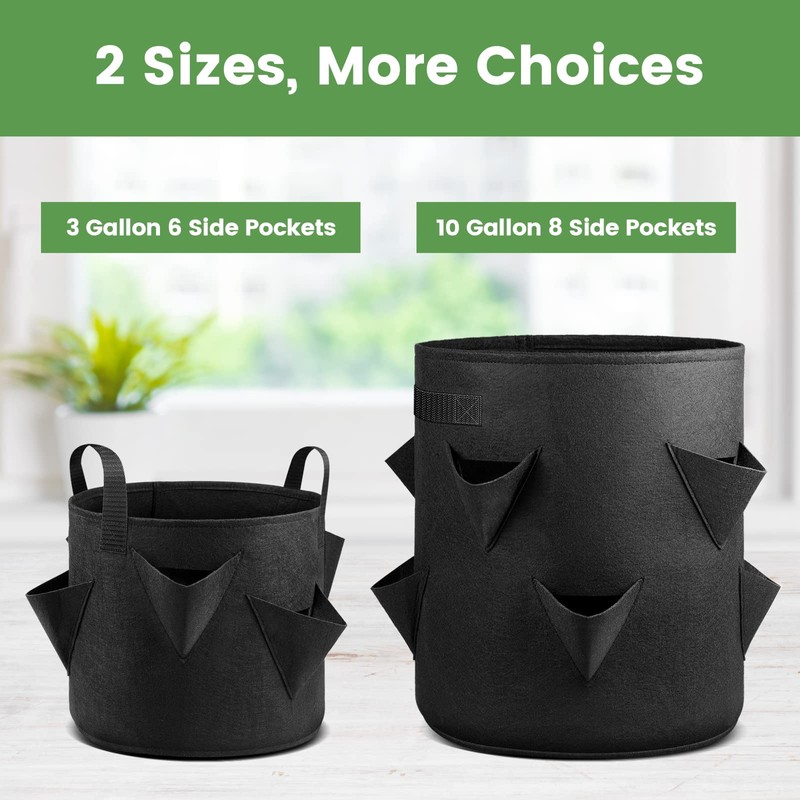 iPower 4-Pack 10 Gallon Strawberry Grow Bags, Vegetables Pots with
