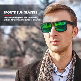 MEETSUN Polarized Sunglasses For Men Women UV Protection Square Frame Sport Fishing Driving Sunglasses - Matte Black/Green-mirrored