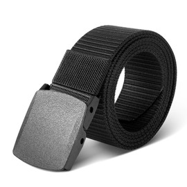 AiQInu Men's Work Belt, 130 cm Adjustable Nylon Outdoor Belt, Fabric Belt, No Metal Buckle, Quick Pass Through Airport Security, Black 1 piece.
