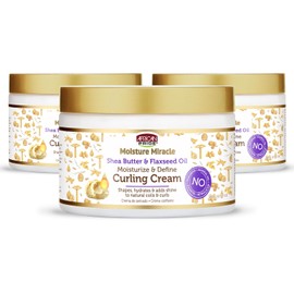 African Pride Moisture Miracle Crema rizadora de cabello con manteca de karité y aceite de linaza (paquete de 3) – Forma, hidrata y añade brillo a bobinas y rizos naturales, hidrata y define, 12 onzas