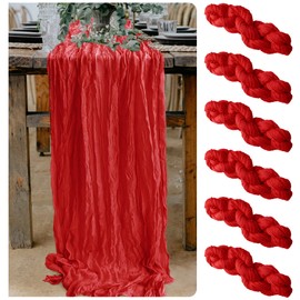 6 Pieces Red Cheesecloth Table Runner 10 Ft Cheese Cloth Gauze Table Runner for Boho Rustic Wedding Arch, Baby and Bridal Shower, Birthday Party Valentine's Day Decor Christmas Decorations
