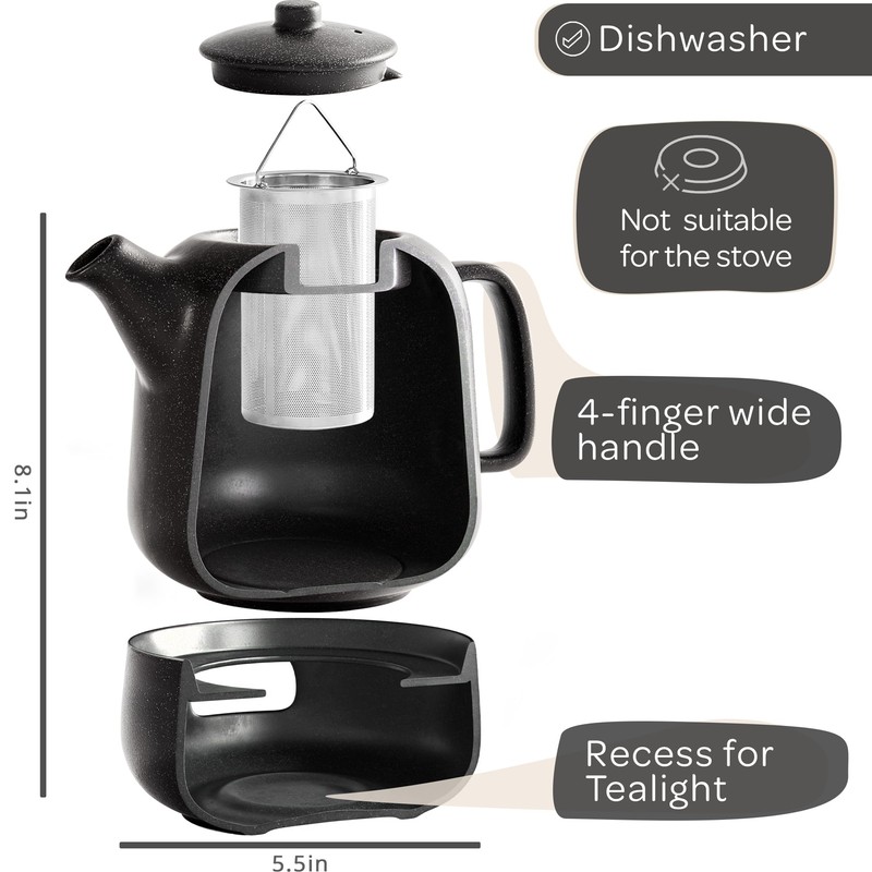 Steinzeit Design Tea Pot with Warmer (44 oz) - Premium