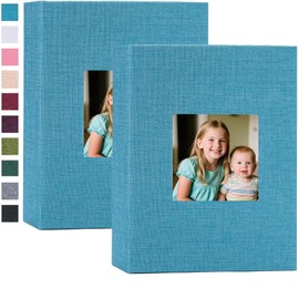 Finksy 2 Pack Small Photo Album 5x7 Linen Cover with Front Window Mini Picture Book Each Holds 52 Vertical Pockets for Artwork Postcards or Pictures Storage