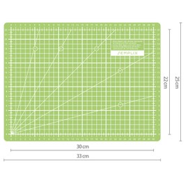 SEMPLIX Self-healing cutting mat A4 in green, pink, grey, turquoise, purple. Ideal for crafts, sewing and patchwork. 30 x 22 cm. Printed on both sides. Front cm, back inch dimensions