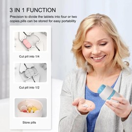 MMSZHL Cortador de Pastillas, Triturador De Pastillas, Dispensador De Pastillas PortáTil de Seguridad con Hoja Oculta, Vitaminas, Tabletas, Hoja De Acero Inoxidable, con Caja de Almacenamiento (Azul)
