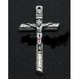 Shimmering keepsake from my USA art studio 2" LARGE CROSS JESUS CHRIST men women pendant SILVER 20" necklace FREE GIFT BOX