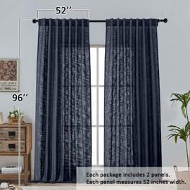 OWENIE Navy Blue Linen Curtains for Bedroom Living Room 96 Inches Long 2 Panels Set, Light Filtering Thick Faux Linen Textured Boho Farmhouse Curtains Drapes, Modern Back Tab Top, Each 52" W x 96" L