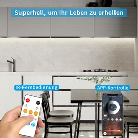 Yeewhale 15 m Dimmable COB LED Strip 6000 K White 24 V Flexible COB LED Strip Set, App Control with Remote Control CRI90 + Bright Under Unit COB LED Strip for Home Party DIY Decoration