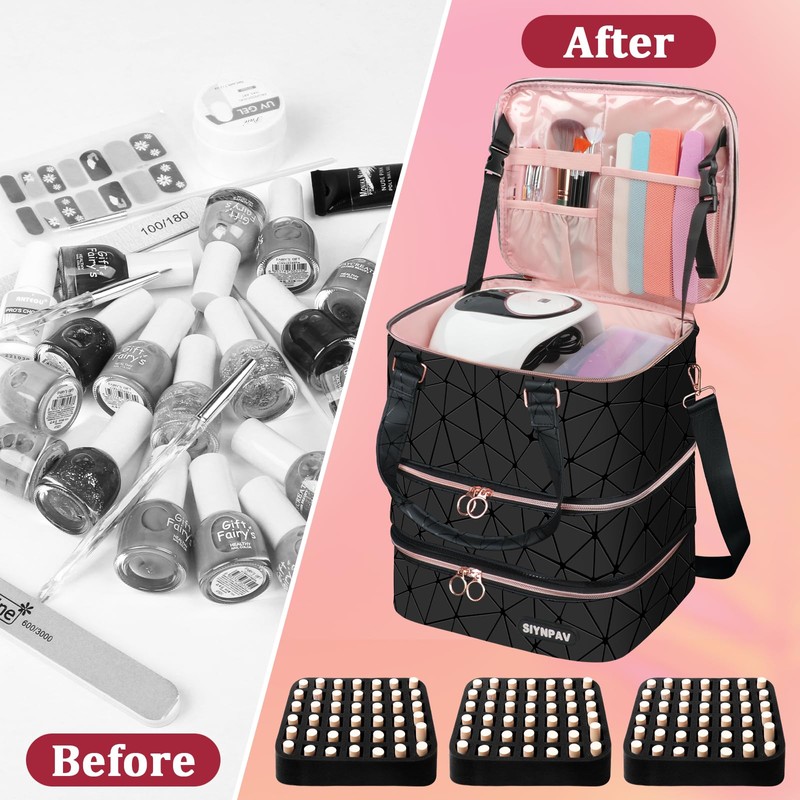 SIYNPAV Nail Polish Organizer Bag Holds 126 Bottles (15ml/0.5fl.oz)& Nail