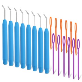 WONVOC Loom Knit Hook Set, Crochet Needle Hook Kit, 8 Pcs Blue Knitting Loom Hooks with 12 Pcs Colorful Plastic Sewing Needles for Knitting Looms Knitting Boards