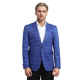 Boyland - chamarra de traje casual para hombre, ligera, con un botón, chamarra a cuadros, Azul, Small