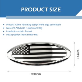 Bawkars 9 Inch Front Grille American Flag Emblem, Ford Rear Tailgate Emblem, Aluminum flag Nameplate for Ford F150 F250 F350, 11-14 Edge, 11-16 Explorer, 06-11 Ranger, 07-14 Expedition (Silver)