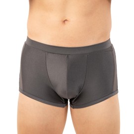 Gary Majdell Sport Men's Boxer Brief Swimsuit with Front and Side Mesh Inserts - Available in Shiny Solid Tricot and Nylon Spandex Prints (New Charcoal, XL)