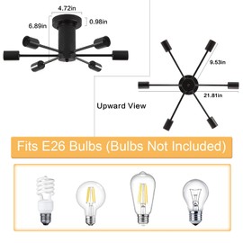 LJHhowe Semi Flush Mount Ceiling Lamp Black 6 Lights Sputnik Chandeliers E26 Base Mid Century Ceiling Light Fixture Modern Chandelier for Dining Room, Foyer, Kitchen, Bedroom, Living Room