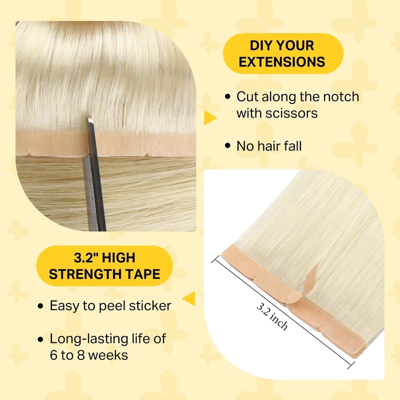 DOORES Tape in Hair Extensions, Platinum Blonde 18 Inch 10pcs