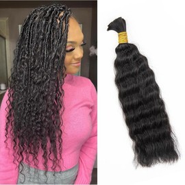 Wadiss 18''20'' Boho Knotless Braids 100% Human Hair Extensions Bulk Braiding Hair,Deep Wave,Wet And Wavy,Water Wave straight hairextensions - Style: Wet And Wavy, Size: 18''
