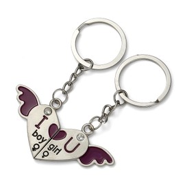 Komonee Valentines Day 2-Part Couple Keyrings Novelty I Love You Wings Love Present Key Chains His Hers Mens Womens Gift Metal Car Keys Ring (KR-07)