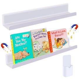 2 Pcs Magnetic Book Shelf for Whiteboard, Magnetic Book Holder Display Shelf with a Pen Container for Teacher Kids Classroom Office (White)