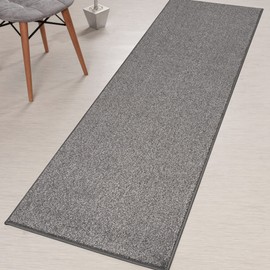 Custom Length Heavy Duty Residential Hallway Entryway Kitchen Floor Carpet Runner Rug | Slip Skid Resistant Rubber Backing, Grey, 26 inch x 6 feet