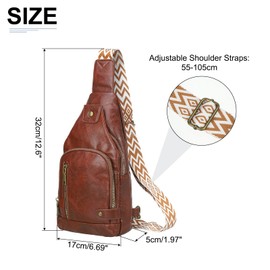 DTGN PU Leather Sling Bag Crossbody Backpack - 6.69"x12.6" (LXH) Good for Women Men Hiking Travel - Multipurpose Casual Packs Shoulder Dark Brown