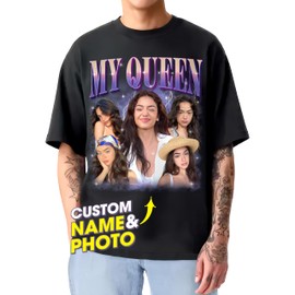 H-DEWALL Custom T Shirts Custom Bootleg Rap Tee Shirts for Boyfriend Girlfriend Face Shirt with Photo Custom Gift Idea for Valentines and Birthday Day