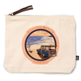 Lantern Press Boyton Beach, Florida, Woody on The Beach, 100% Cotton Zipper Pouch, Travel Accessory, Go Bag