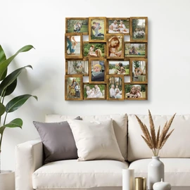 J.M.Deco Collage Picture Frames for Wall 16 Opening, Large Photo Frame Collage Wall Hanging for 4x6 Photo, Reunion Friends Family Memory - Retro Gold