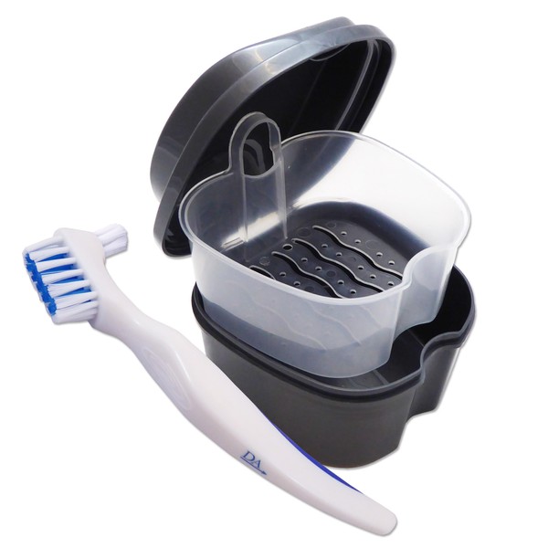 Dental Aesthetics Grey Denture Bath & Brush with Double Bristle