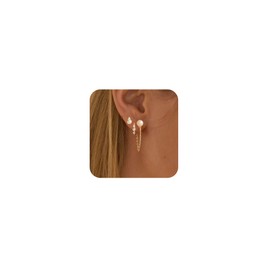HEVOCY Gold Chain Dangle Earrings for Women: Hypoallergenic Pearl Hoop Stud Earrings for Women 14K Gold Plated Chain Earring Stacks Dainty Gold Jewelry for Women Trendy