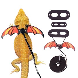 ADOGGYGO Bearded Dragon Lizard Leash Harness - Adjustable Cool Orange Leather Wing Reptile Harness Leash for Bearded Dragon Lizard