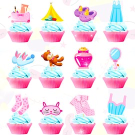 LaVenty Spa Party Cupcake Topper Pajama Party Decoration Slumber Party Supplies Sleepover Party Supplies Sleepover Cupcake Topper