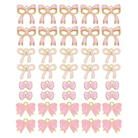 Tupalizy 40PCS Bow Enamel Charms Christmas Bow Decor Gold Plated Pendant for Women Jewelry Making Bracelets Necklaces Earrings Purse Keychains DIY Crafts Valentine's Day Gifts Accessories,4 Styles, Pink