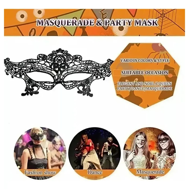 6pcs Máscara Para Mujer Encaje Carnaval Mardi Gras Disfraz Negro