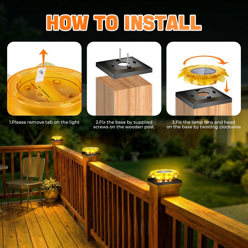 Viewsun 2 Pack Solar Post Cap Lights Outdoor，Fence Solar Powered