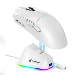 ATTACK SHARK X11 Wireless Gaming Computer Mouse, Rechargeable RGB Lighting Wireless Mouse with Charging Base, Optical Sensor Mouse, Boyfriend Gift, Gaming Accessories, Office Accessories:_White_3 Modes