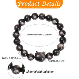 Cupimatch Women Cat Paw Bracelet: 8mm Natural Obsidian Healing Crystal Stretch Bracelet Adjustable Pet Memorial Jewelry for Women