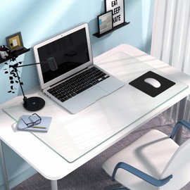 Yuzeyurun Tempered Glass Desk Pad to Protect Desk, 32" x 20" Clear Office Desk Pad for Keyboard and Computer Monitor, Glass Desk Mat for Desktop Dry Erase