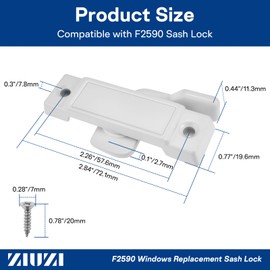 ZIUZI 2 Pcs Window Sash Lock, F 2590 Replace Broken Sash Locks 2-1/4'' Mounting Hole Centers with Screws Fits Vertical Sliding or Double Hung Windows (White)