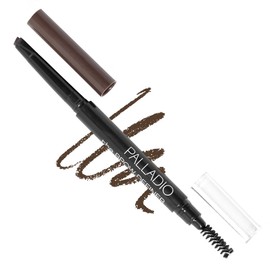 Palladio Brow Definer Retractable Pencil, Triangular Tip Fills Brows for a Natural Look, Tame and Shape Eyebrows with Spoolie Brush, Eyebrow Shaper, Buildable Light to Dark Colors, (Dark Brown)