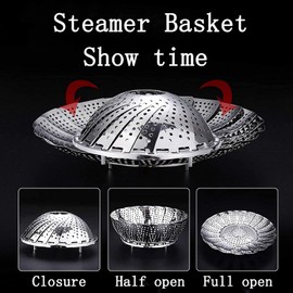 Eruinfang Vegetable Steamer, Stainless Steel Steamer Basket Steamer Insert for Seafood Vegetables, Eggs, Meat Cooking (14 to 23.5 cm), Silver, 6 cm x 14 cm