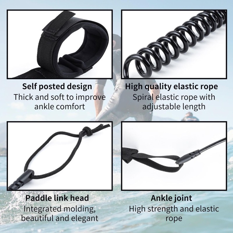 2 Pack Black Surf Rope, Elastic Surf Rope, Surfboard Lead,