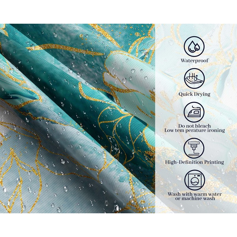 Bxpaitx Turquoise Shower Curtain Aqua Teal and Gold Abstract Floral